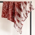 Detailed view of satin square scarf with modern geometric pattern in deep red and white - Dark Red and Beige Contrast Geometric (FT244-5)