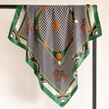Detail of green border silk scarf with black white houndstooth and vintage jewel print - Green Border (FT246-3)