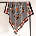 Detail of satin square scarf featuring houndstooth pattern and jewel tassel prints - Black and Red (FT246-5)