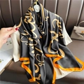Luxurious large silk scarf with golden abstract letters and elegant orange edges - Black Gold Artistic Letter Style (XL100-1)