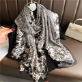 Luxurious black and white floral silk shawl with camellia accessory and border - Black and White Floral Print (XL92-1) / 180*90CM