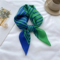 Blue and green striped silk-like square scarf styled with elegant afternoon tea props - Royal Blue Green