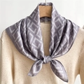 Elegant grey herringbone satin neck scarf with white geometric maze patterns for women - 68x68cm / Light Grey (FR10-3)