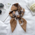 Foulard en soie marron avec motif de chaîne blanche et imprimé chevrons - Style Corde Café (FR7-1)