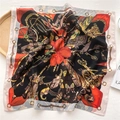 Floral square silk scarf with vintage red and black carriage wheel print details - 68*68cm / Retro Red and Black Classical Floral (FR17-1)