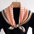 Elegant geometric stripe silk scarf with orange and ivory patterns on black turtleneck - 68cmx68cm / Orange White Brown Style (FR29-5)