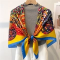 Colorful bohemian print silk satin shawl 110cm large square scarf for women wraps - Multicolor Mandala Bohemian (FE135-2) / 110X110CM