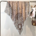 Elegant 110cm square silk scarf with daisy floral print and light blue border - 110X110CM / Nude Pink