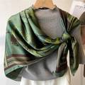 Elegant dark green silk-like scarf with vintage horse prints and classical patterns - Dark Green European Classical (FE144-1)