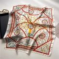 Eleganter 70x70cm Seidenschal mit Rad- und Blumenmuster in Perlweiß und Rotton - Weiß (FJ720-4)