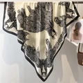 Elegant 110cm square silk scarf with peacock feather pattern and black border - Cream Black Border Peacock Feather (FE106-2) / 110X110CM