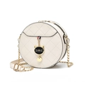 Chic beige quilted round crossbody bag with gold chain strap and cat pendant charm - Off White