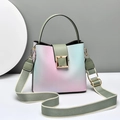 Gradient leather bucket bag with wide strap and gold buckle in pastel tones - Green