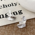 Minimalist silver pleated fan-shaped stud earrings with double crystals for women - Silver Irregular Pleated Wing Stud Earrings