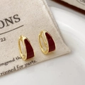 Orecchini a cerchio a U placcati in oro con smalto rosso scuro in stile vintage minimalista - Rosso Ancorra