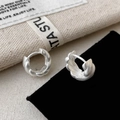 Matte silver hoop earrings with twisted wave texture in a French minimalist style - Matte Twist Earrings (A-1077)