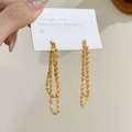 Close-up of elegant gold tassel earrings with intricate twisted rope texture for women - Gold Tassel Chain Stud Earrings