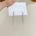 Detailed shot of silver multi-strand spiral tassel earrings with a sleek metallic finish - Silver Tassel Chain Stud Earrings