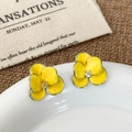 Detail showing bright yellow enamel flower earrings with a clear zircon center - Yellow Flower (A-1644)
