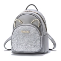 Chic silver sequin mini backpack for women in light gray leather with cat ear detail - Gray