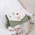 Morandi green flap crossbody bag with Eiffel Tower illustration and pearl cat clasp - Green