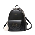 Mochila negra de cuero sintético para mujer con bolsillo acolchado y cierre de gato - Pequeño / Negro