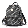 Sac à dos femme en jacquard RB avec clous dorés et breloque ours en noir et blanc - Noir Grand