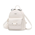 Mochila pequeña blanca acolchada con lazo negro y pompones suaves para mujer - Pequeño / Blanco Roto