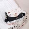 Black and white crossbody bag with Eiffel Tower print and wide logo strap - Black