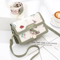 Chic beige square crossbody bag with vintage travel prints and dual detachable straps - Green