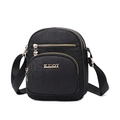 Lightweight black oxford fabric crossbody bag with embossed letters and gold heart zippers - Black Lettering