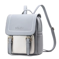 Mochila de estilo británico en cuero suave gris y beige con elegante grabado floral - Gris