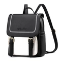 Mochila de piel sintética bicolor estilo británico con relieve de rosa y hebillas - Negro