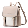 Mochila de cuero PU beige y blanco roto con relieve floral y hebillas doradas - Caqui