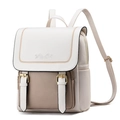 Mochila bicolor de piel sintética en crema y topo con relieve floral estilo británico - Blanco Roto