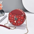 Rote runde Umhängetasche mit Karo-Katzenmuster und goldener Kette für Damen - Rot