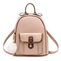 Mochila de moda en piel beige y marrón con lazo lindo y colgante de perla suave - Grande / Caqui