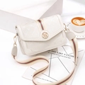 Borsa a tracolla beige monogram con strisce verde-rosso e fibbia in metallo dorato - Bianco Sporco