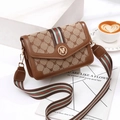 Borsa a tracolla marrone monogramma con fibbia M e cinturino a righe regolabile - Marrone