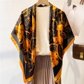Silk satin square scarf with yellow rose print on black background for women - Black Background Yellow Rose Floral Style (FE134-1)