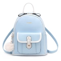 Mini sac à dos en similicuir bleu clair avec liseré blanc et pompon décoratif - Grand / Bleu