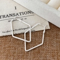 Macro detail of silver geometric earrings with a unique frosted sandblasted texture - Silver Small Rhombus Style (A-1595-银色小号方形耳环)
