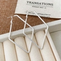 Detail of silver rhombus hoop earrings with a matte textured frosted metal surface - Silver Large Rhombus Style (A-1595-银色大号方形耳环)