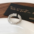 Close-up of a silver minimalist adjustable ring with a geometric modular design - Silver Flat Tail Open Ring