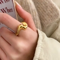 Minimalist gold wavy ring featuring an irregular organic design with a high-polished finish - Gold Wavy Ring (C-419) / Gold