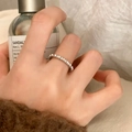 Minimalist silver ring with pearl inlay worn on hand with cozy lifestyle backdrop - Bright Pearl Silver Ring (C-155)