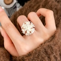 Minimalist silver floral ring with intricate 3D beaded flower clusters in matte finish - C-103 Silver Flower Ring