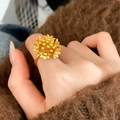 Golden matte flower cluster ring for women with an elegant nature-inspired design - C-103 Gold Flower Ring