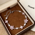 Elegante bracciale con ciondolo a fiore rosa e pietre marquise in scatola regalo - Bracciale Argento Con Strass Rosa