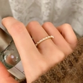 Exquisite gold pearl and rhinestone stackable ring for daily elegant office wear - C-155-Gold (Row Zirconia Pearl)